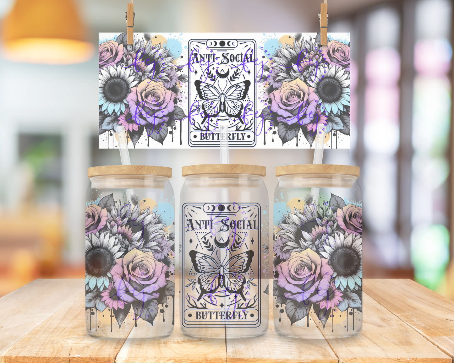 Anti-Social Butterfly 16oz UV DTF Cup Wrap