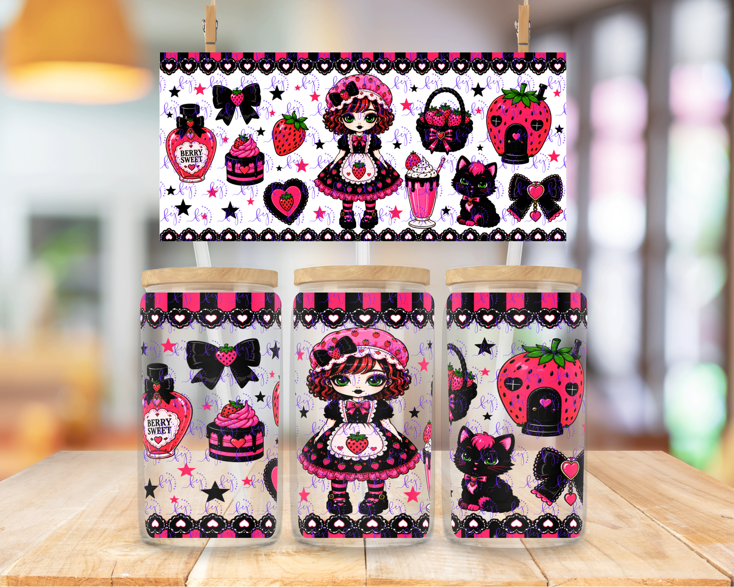 Berry Sweet Goth Girl 16oz UV DTF Cup Wrap