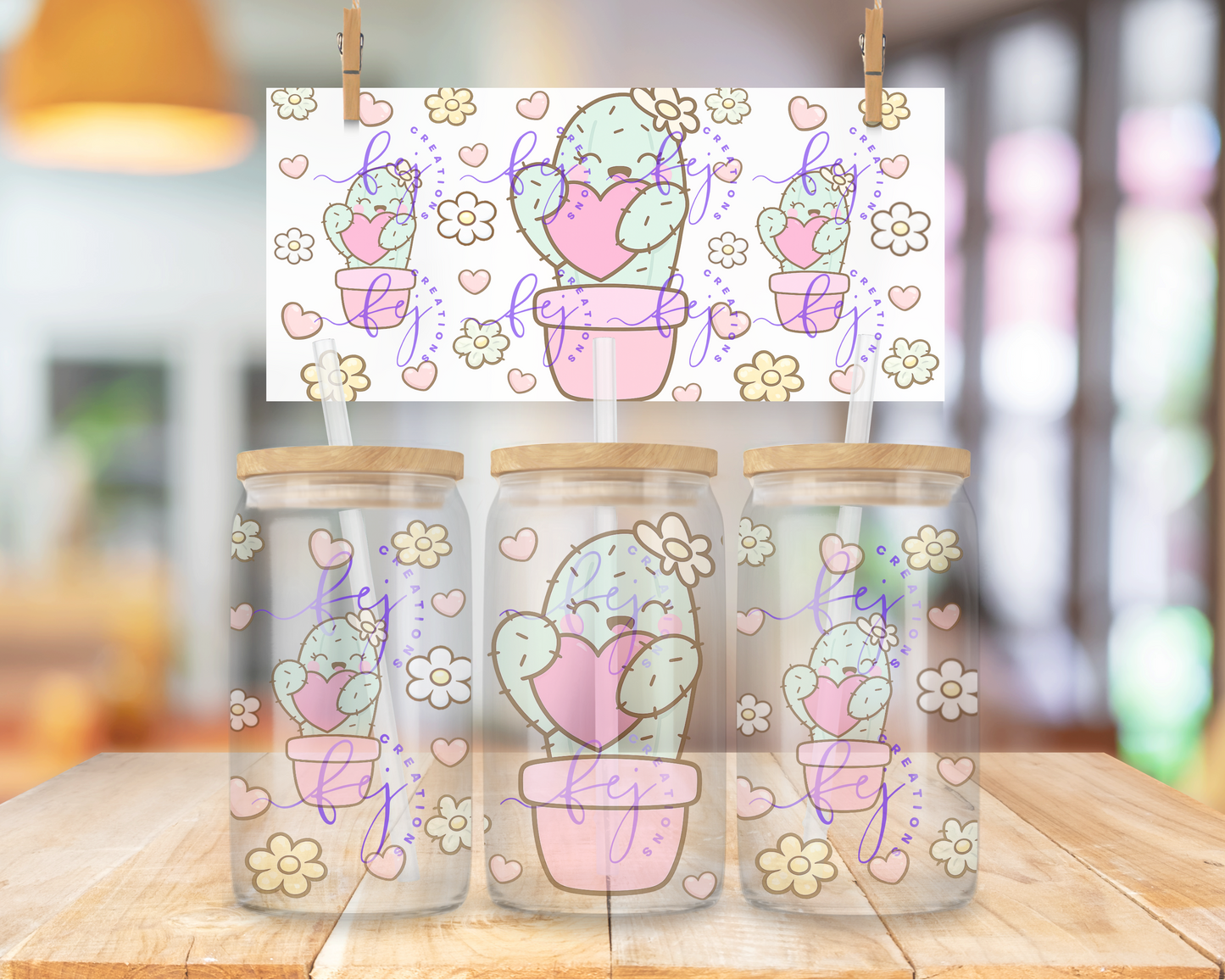 Blush Bloom Cactus 16oz UV DTF Cup Wrap