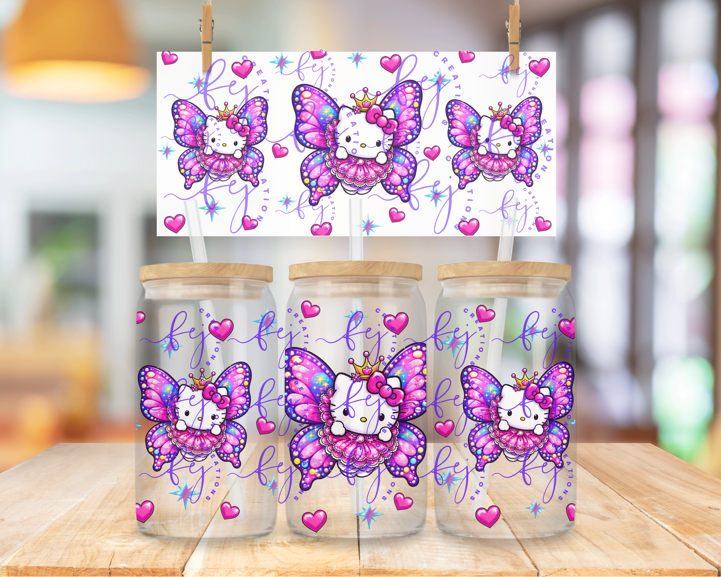 Butterfly Dream Kitty 16oz UV DTF Cup Wrap
