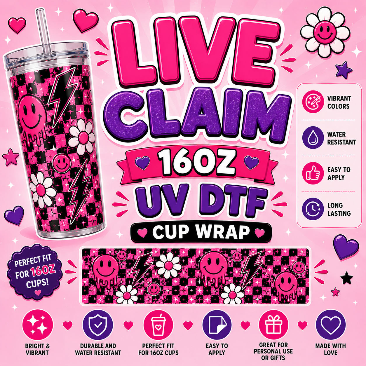 LIVE CLAIM 16oz UV DTF Cup Wrap