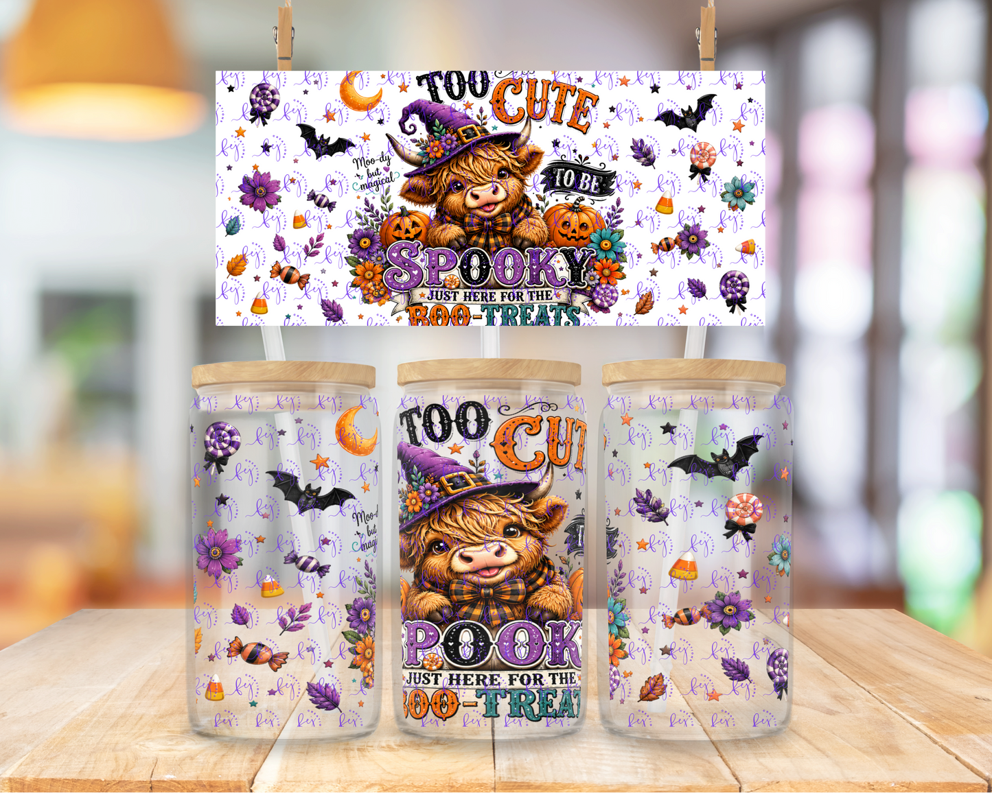 Cute Highland Halloween 16oz UV DTF Cup Wrap