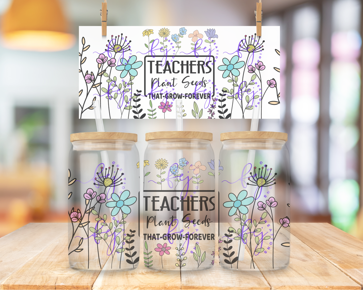 Floral Teacher 16oz UV DTF Cup Wrap