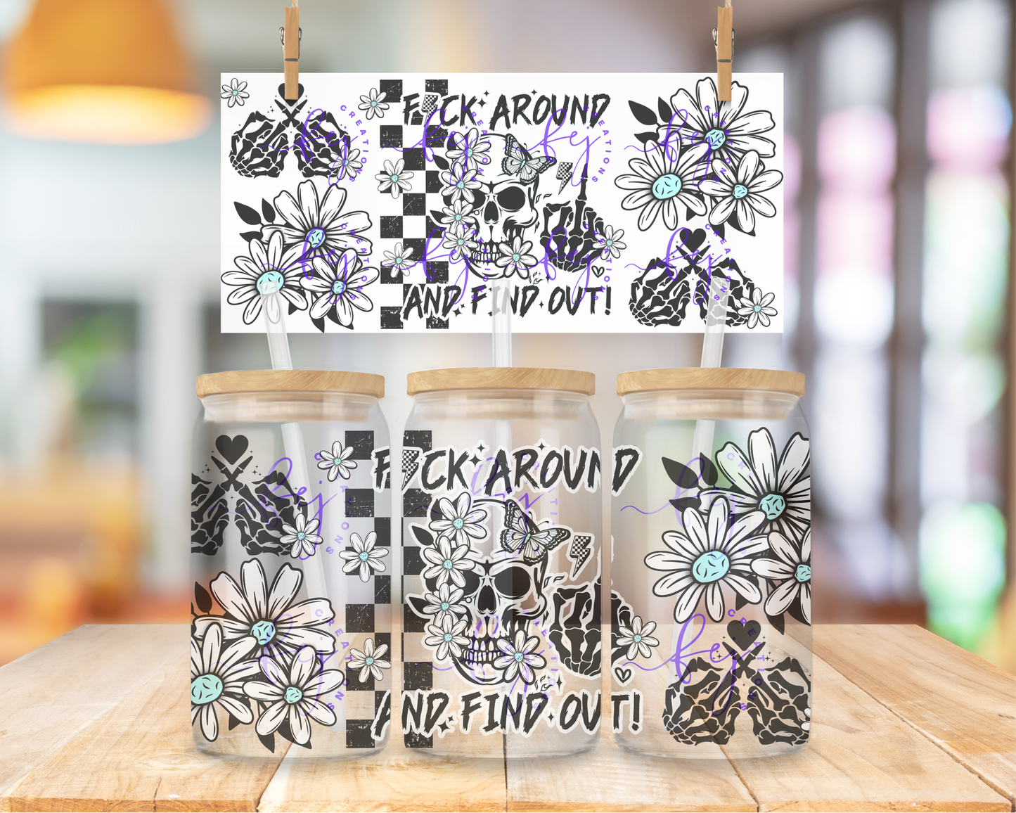 Fuck Around & Find Out Skull 16oz UV DTF Cup Wrap