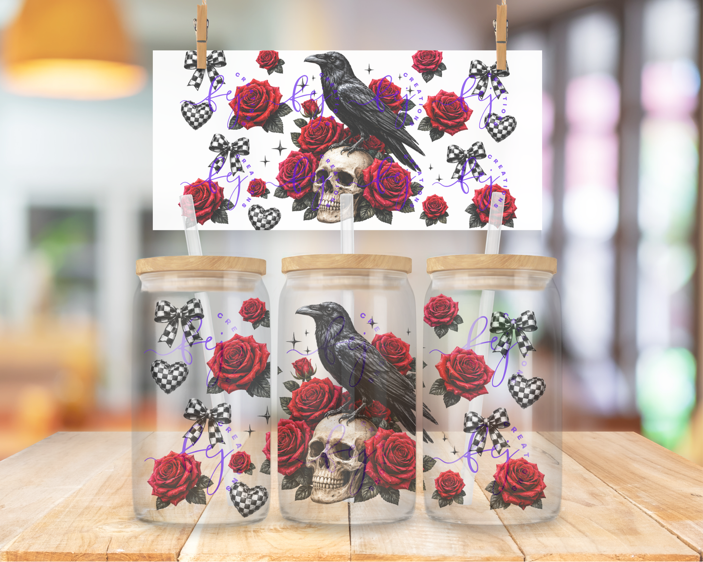 Gothic Raven Skull 16oz UV DTF Cup Wrap