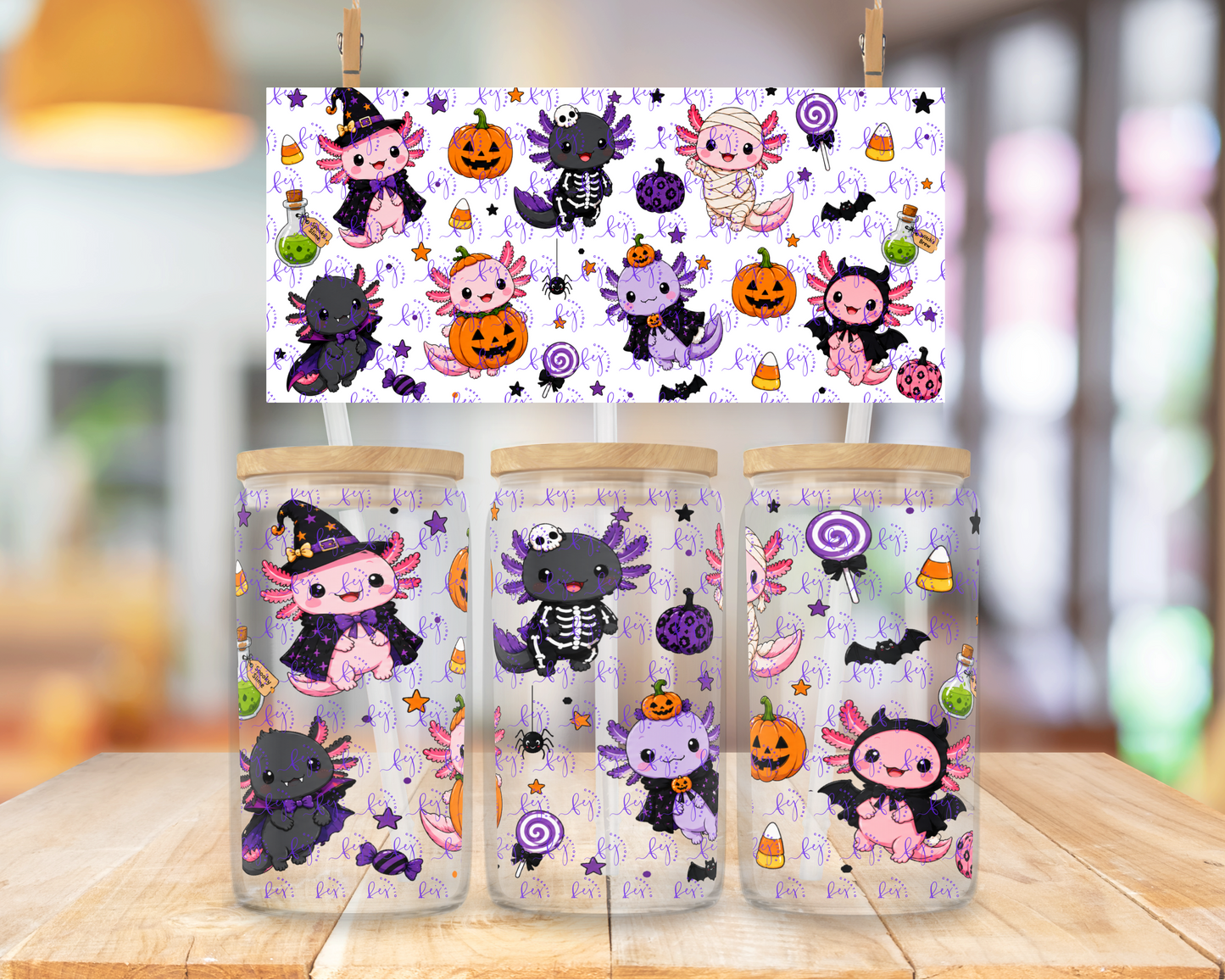Halloween Axolotl Party 16oz UV DTF Cup Wrap