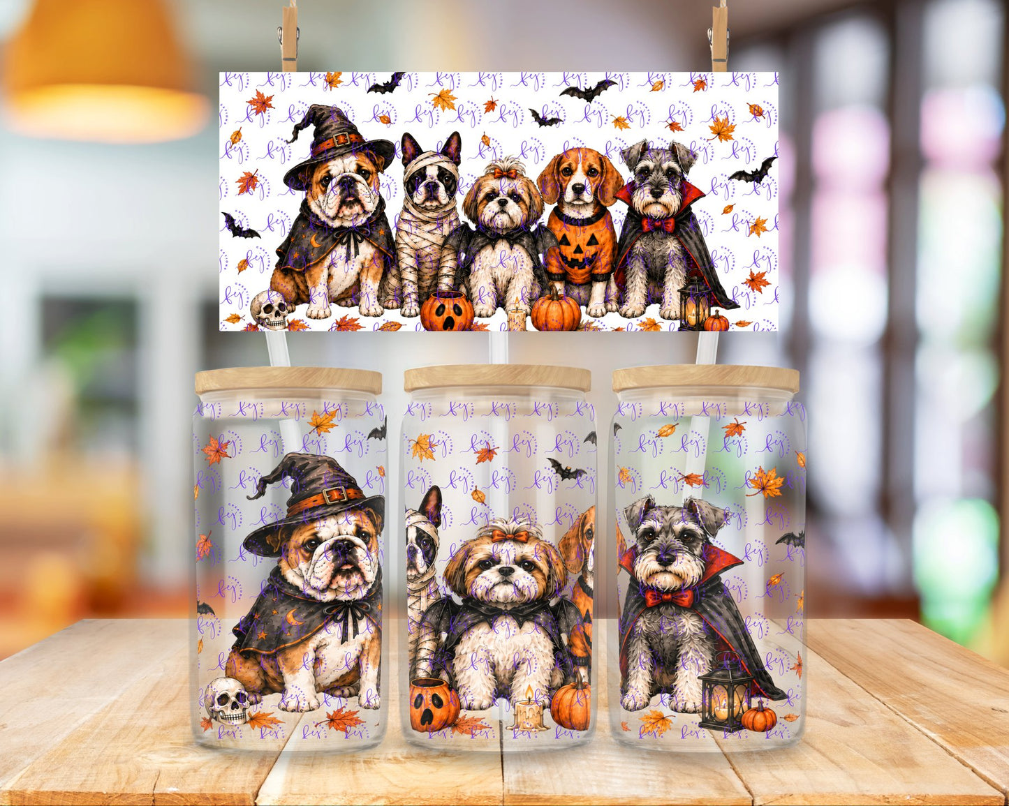 Halloween Pup Parade 16oz UV DTF Cup Wrap