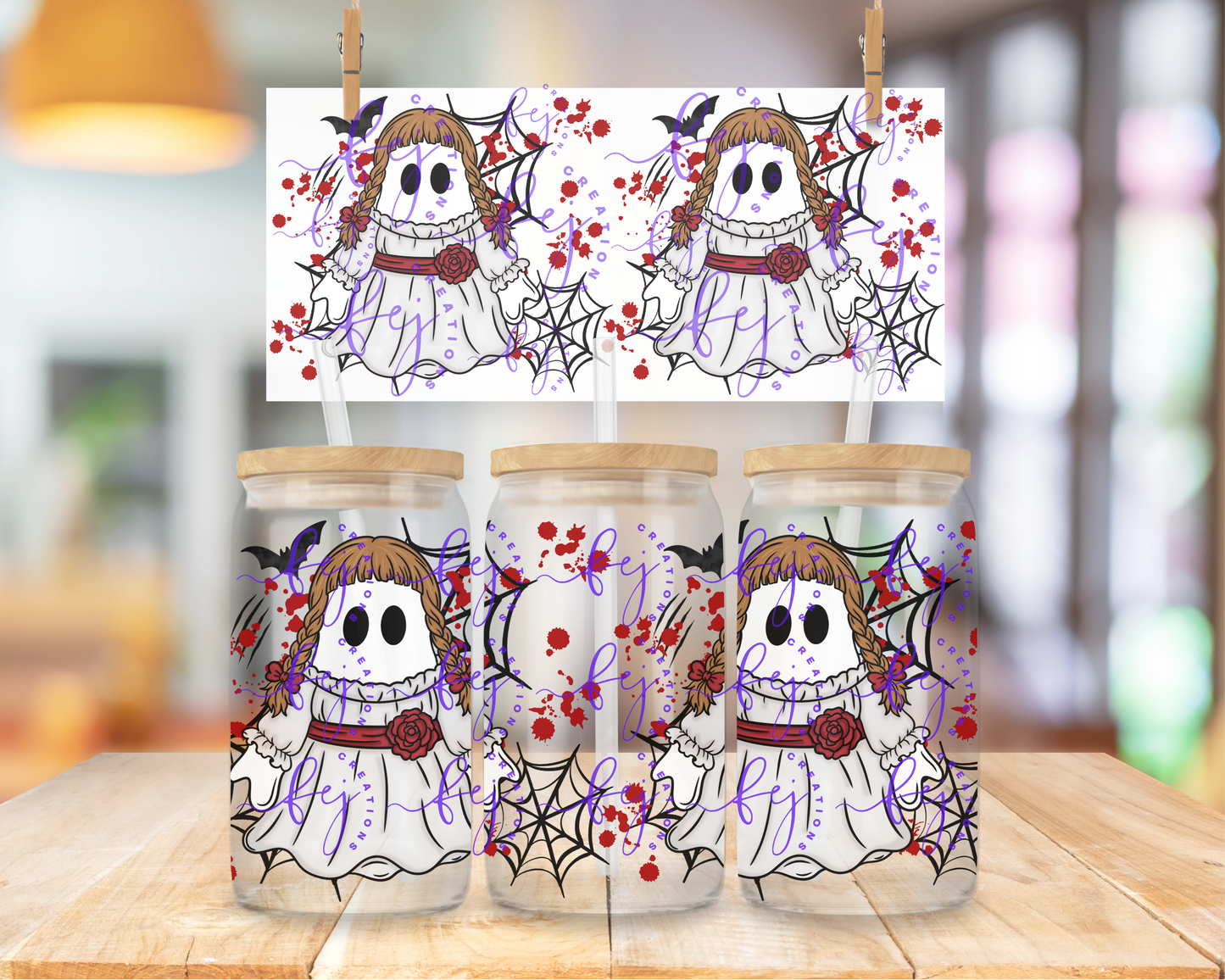 Haunted Doll Ghost 16oz UV DTF Cup Wrap