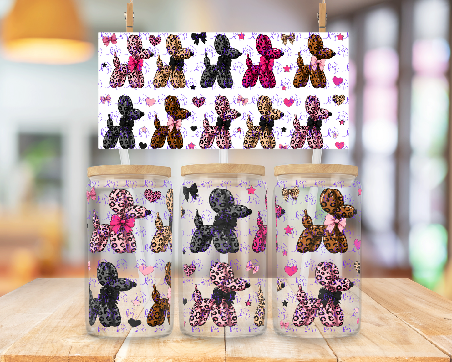 Leopard Balloon Dogs 16oz UV DTF Cup Wrap