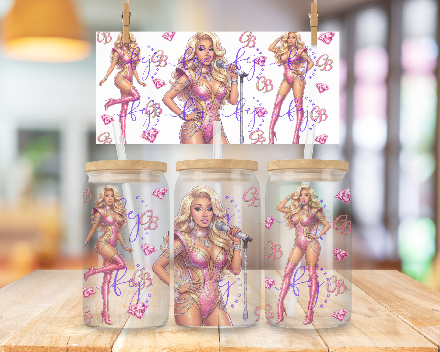 Pink Cardi 16oz UV DTF Cup Wrap