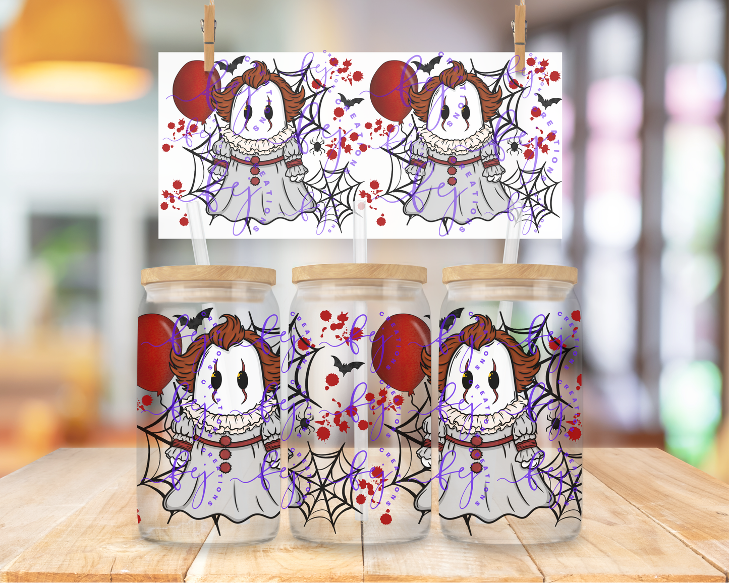 Red Balloon Ghost 16oz UV DTF Cup Wrap