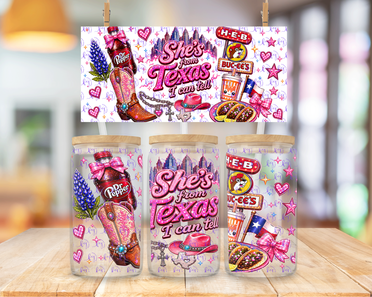 She's From Texas Must Haves 16oz UV DTF Cup Wrap