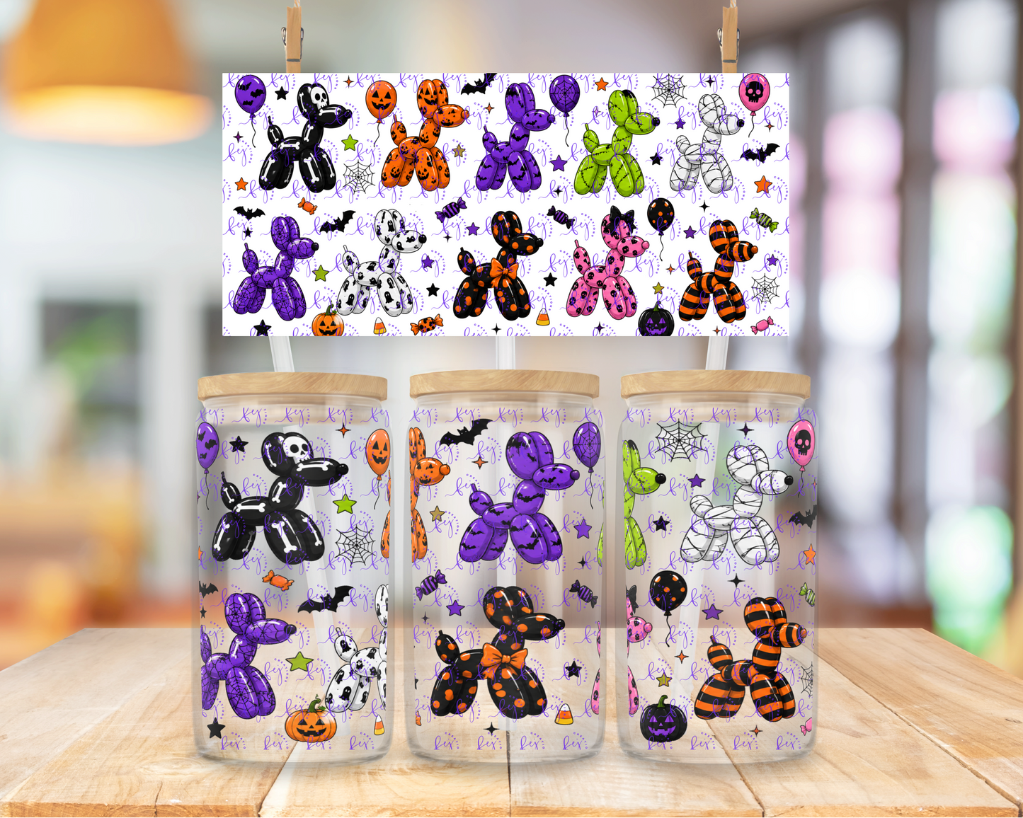 Spooky Balloon Dogs 16oz UV DTF Cup Wrap