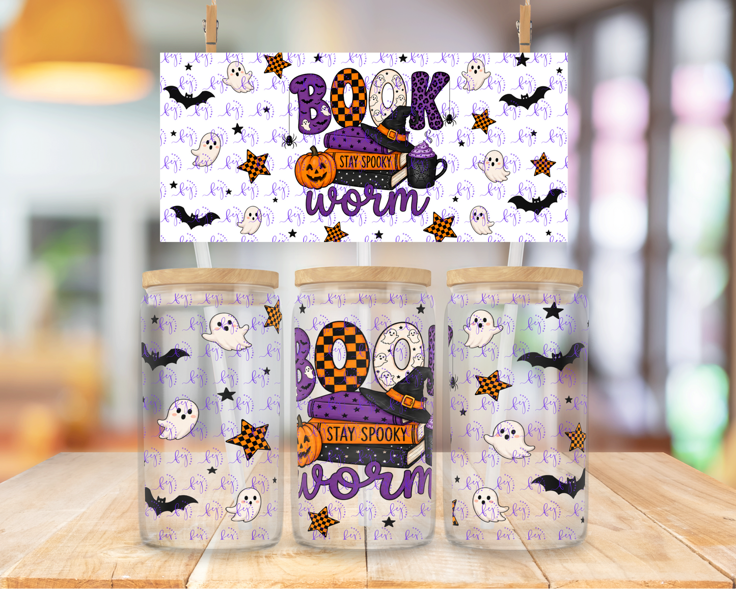 Spooky Bookworm 16oz UV DTF Cup Wrap
