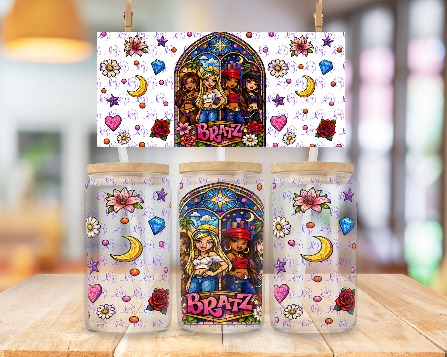 Stained Glass Fashion Dolls 16oz UV DTF Cup Wrap