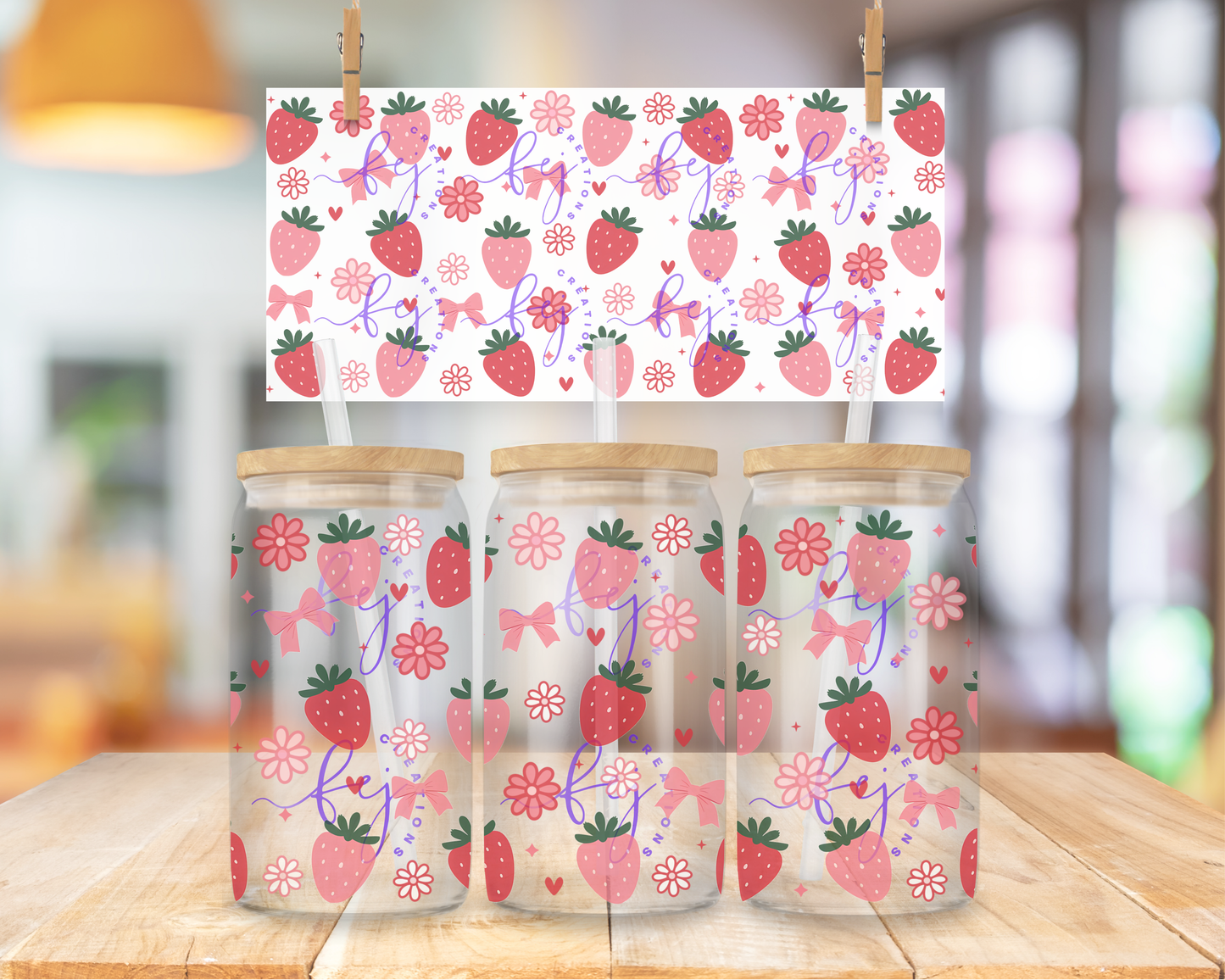 Strawberries 16oz UV DTF Cup Wrap
