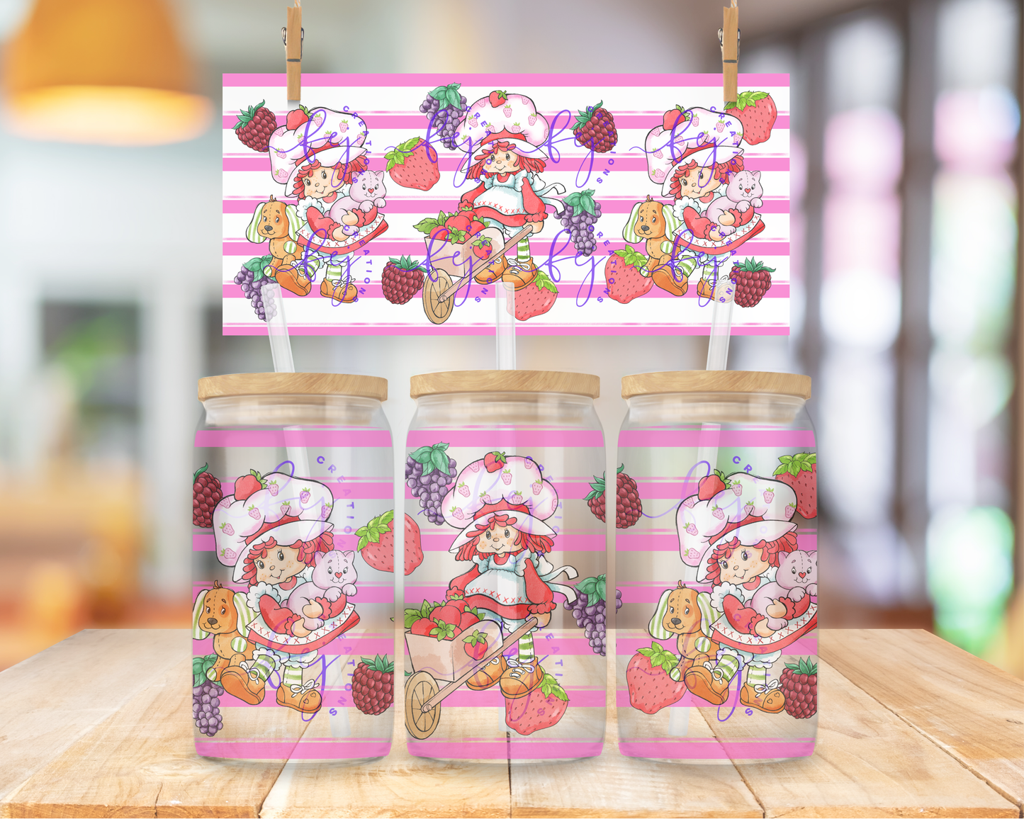 Strawberry Girl 16oz UV DTF Cup Wrap