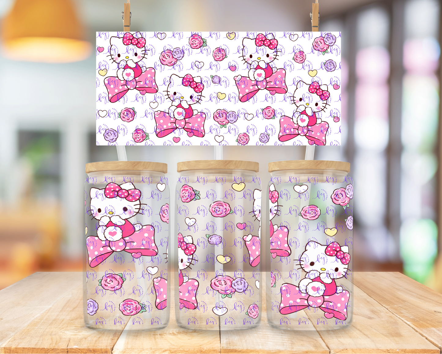 Sweet Bow Kitty Garden 16oz UV DTF Cup Wrap