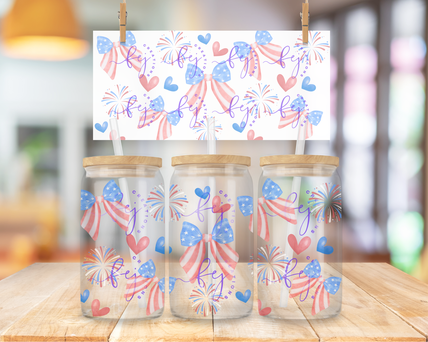 4th of July Bows 16oz UV DTF Cup Wrap