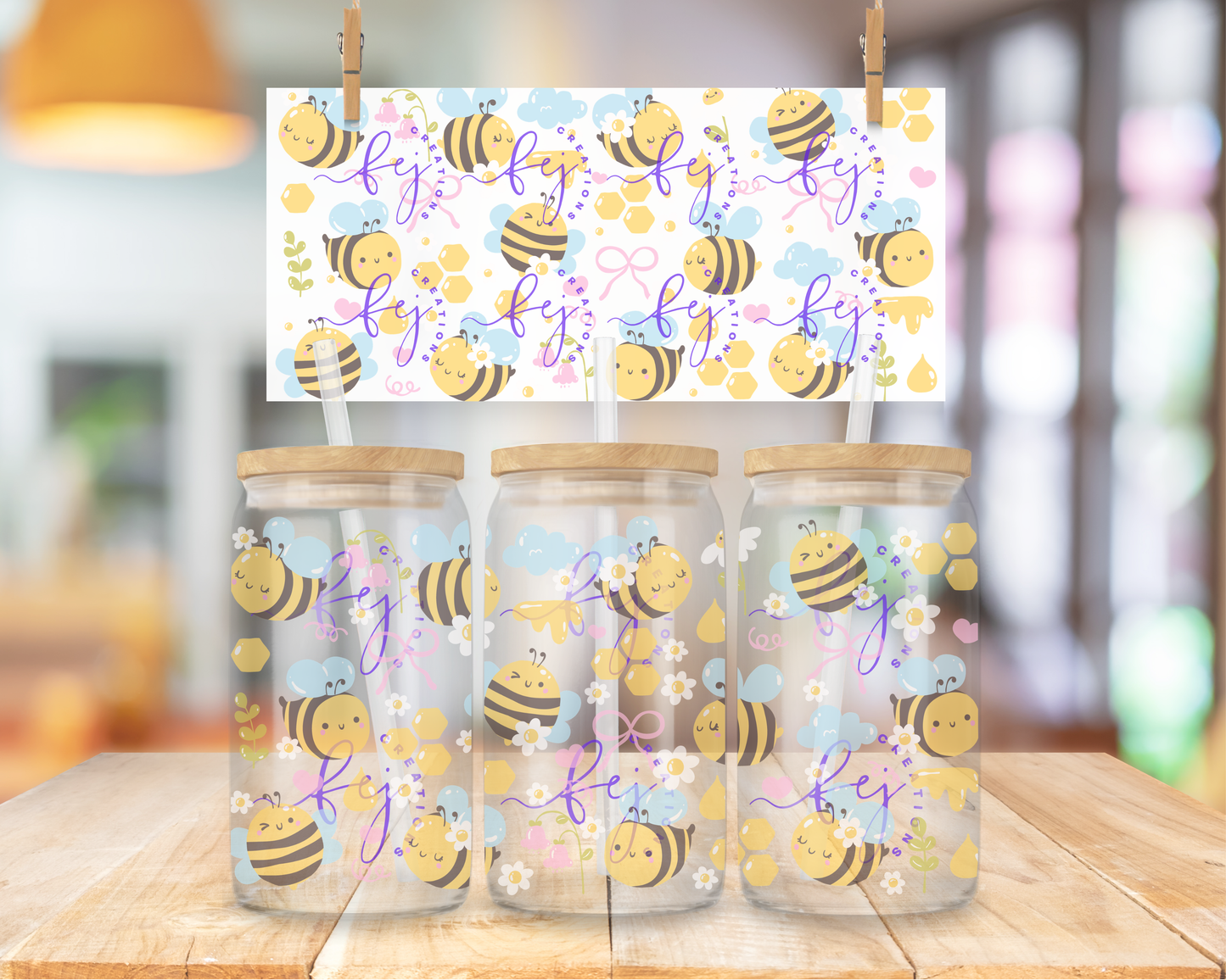Bee Bliss Pattern 16oz UV DTF Cup Wrap