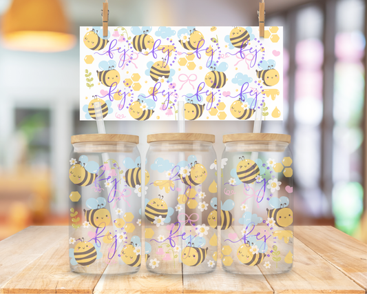 Bee Bliss Pattern 16oz UV DTF Cup Wrap