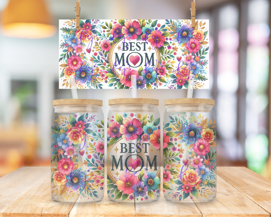 Best Mom Floral 16oz UV DTF Cup Wrap
