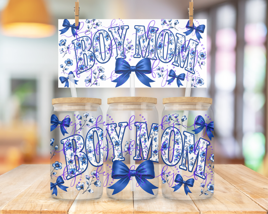 Blue Blossom Boy Mom 16oz UV DTF Cup Wrap
