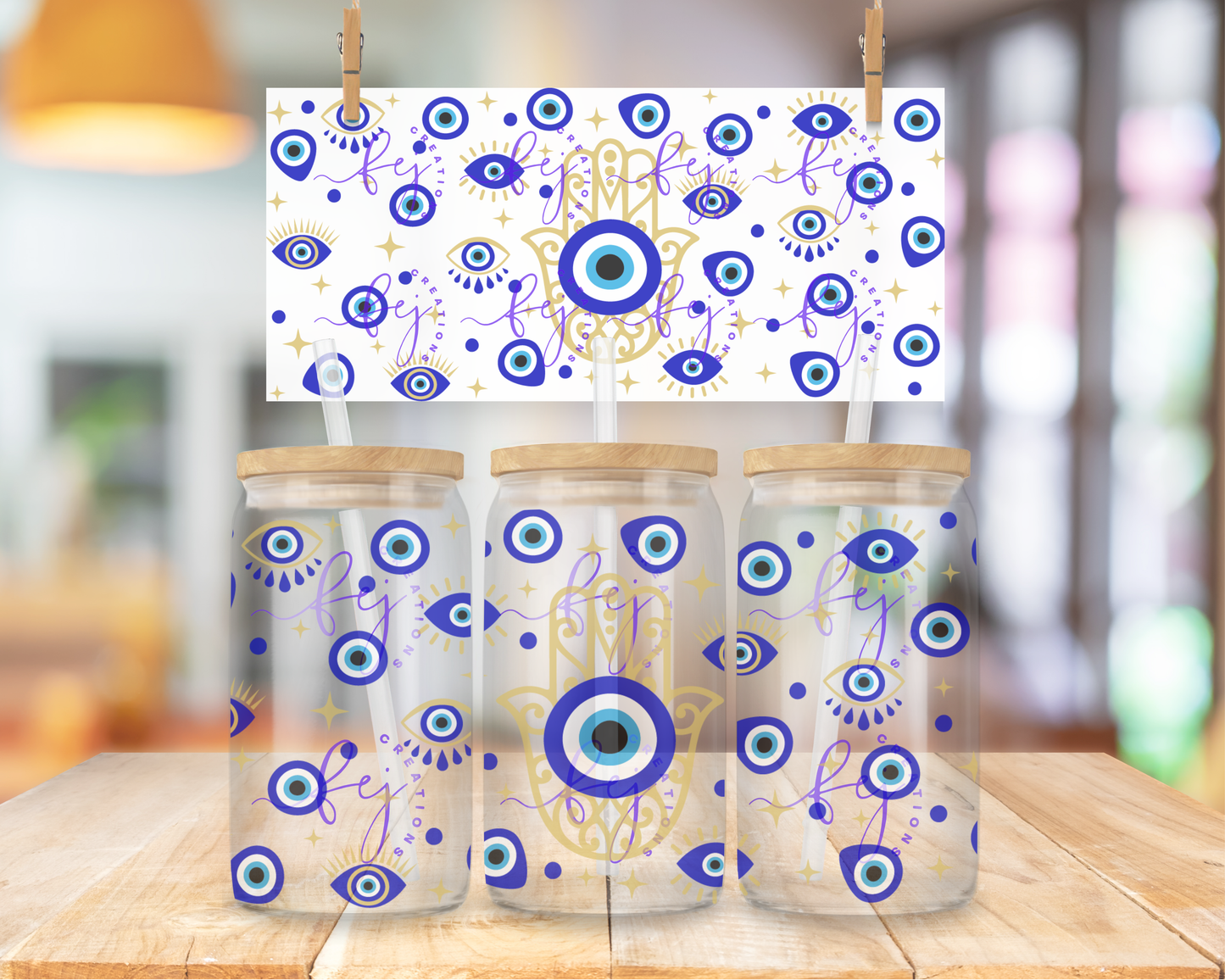 Blue Hamsa 16oz UV DTF Cup Wrap