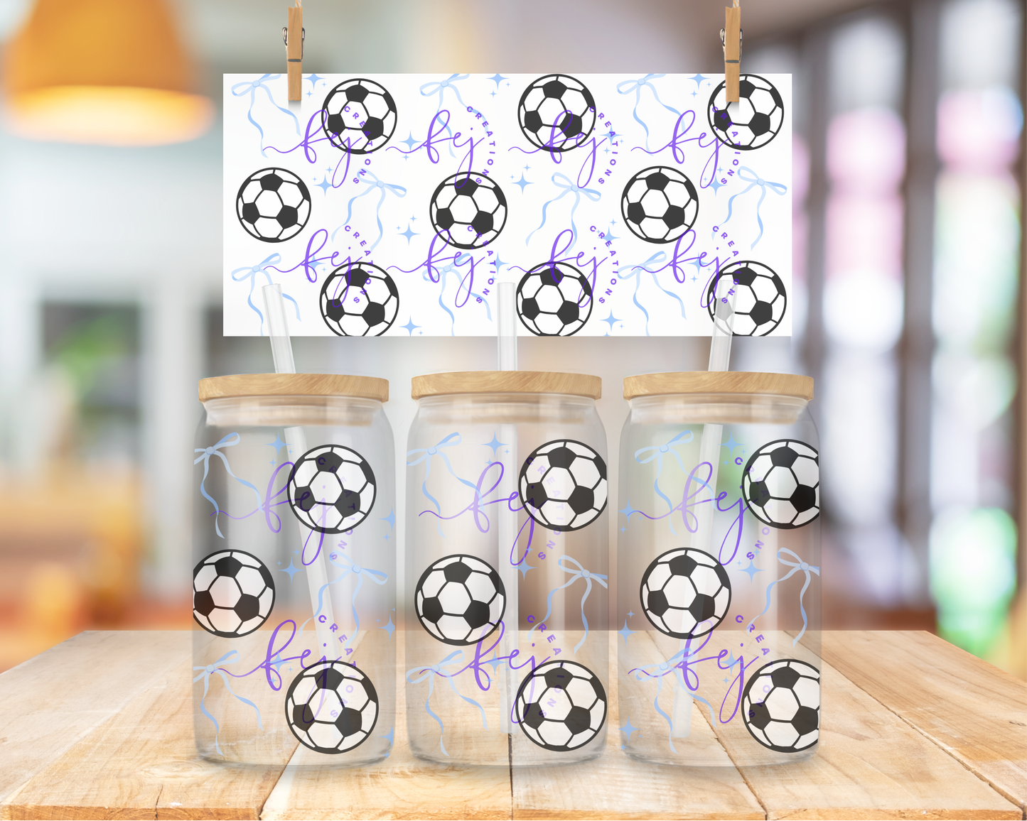 Blue Soccer Coquette 16oz UV DTF Cup Wrap