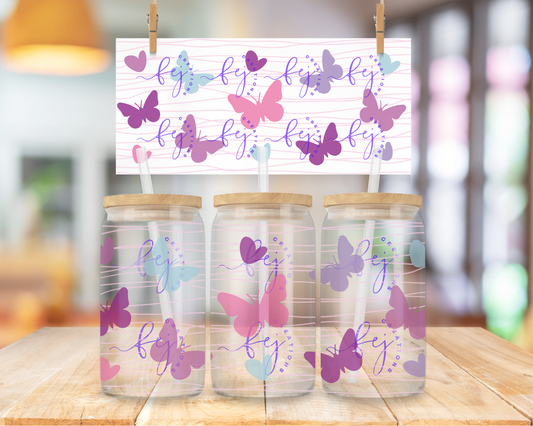 Butterfly & Heart 16oz UV DTF Cup Wrap
