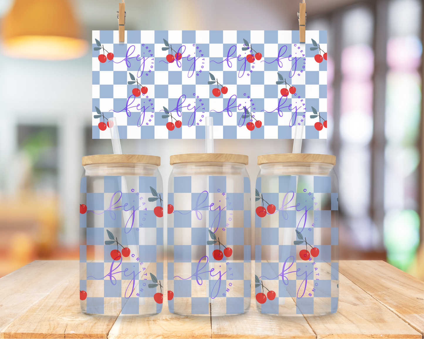 Checkered Cherry 16oz UV DTF Cup Wrap