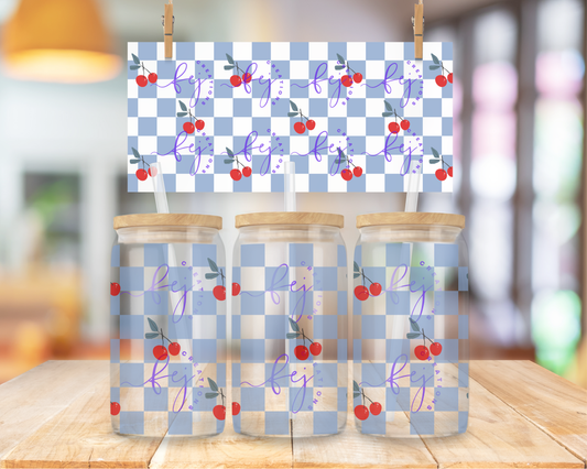 Checkered Cherry 16oz UV DTF Cup Wrap