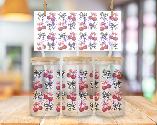 Cherries & Checkered Bows 16oz UV DTF Cup Wrap