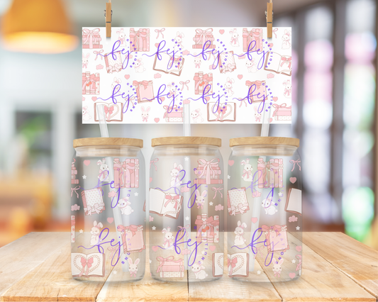 Coquette Bunny Book 16oz UV DTF Cup Wrap