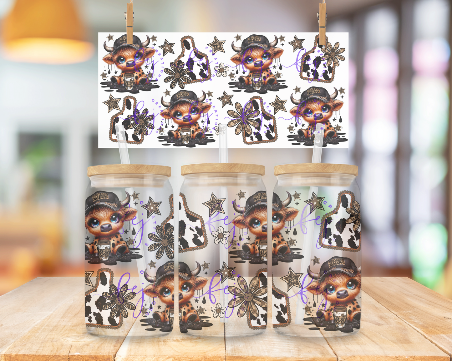Cow Tags & Coffee 16oz UV DTF Cup Wrap