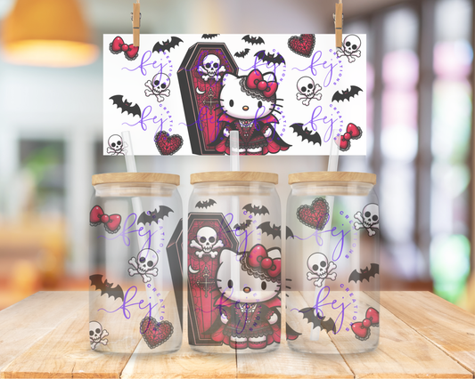 Crimson Coffin Kitty 16oz UV DTF Cup Wrap