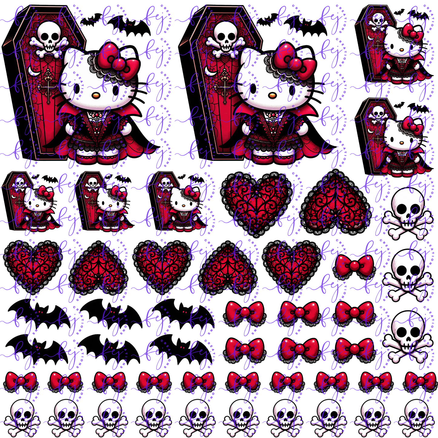 Crimson Coffin Kitty UV DTF SHEET