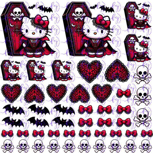 Crimson Coffin Kitty UV DTF SHEET