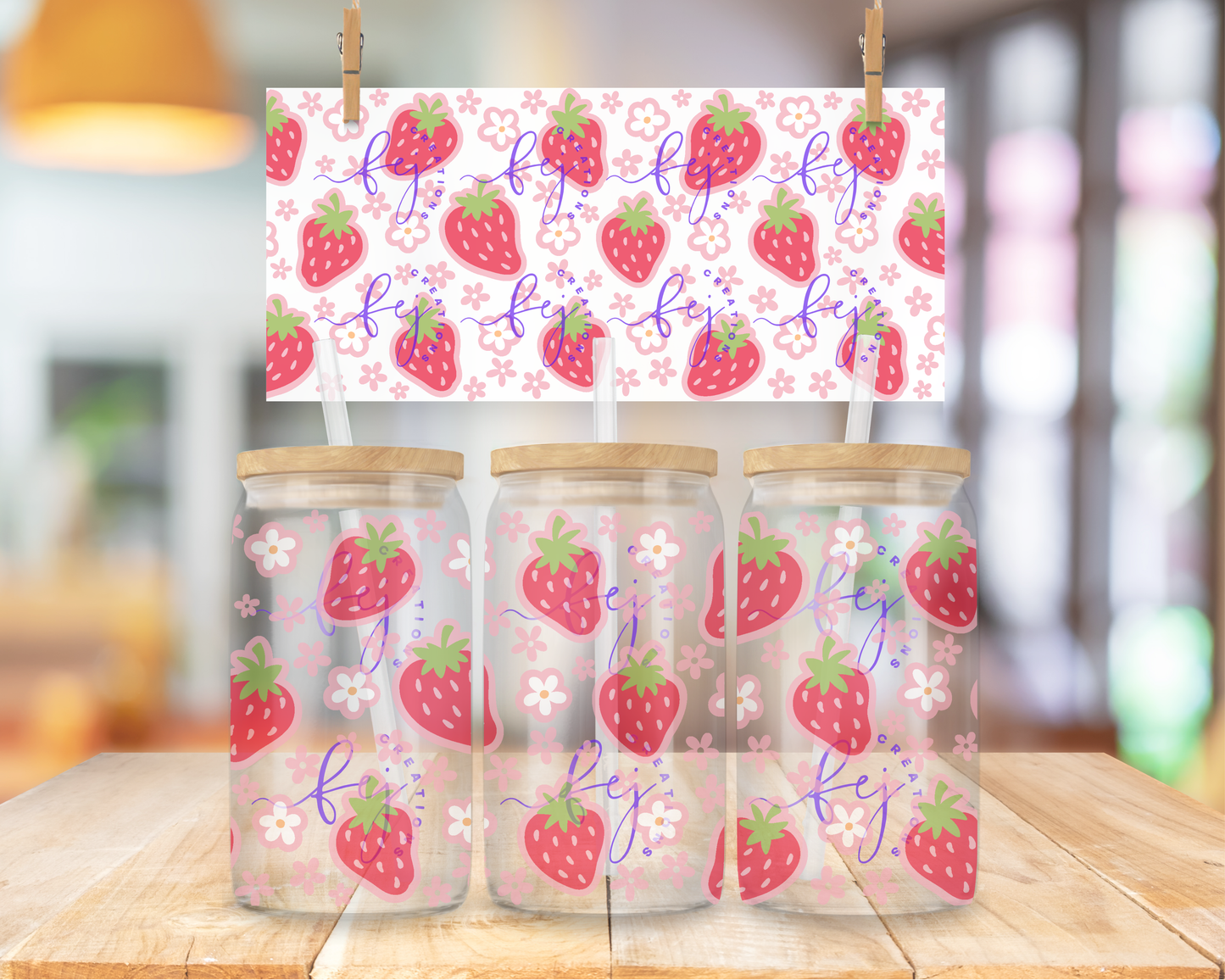 Cute Strawberry 16oz UV DTF Cup Wrap