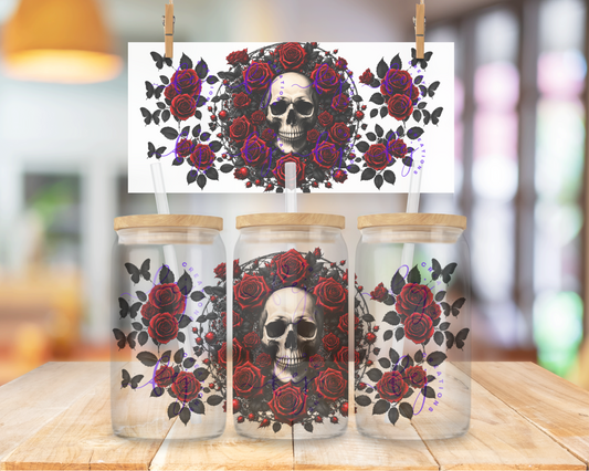 Dark Gothic Skull & Roses 16oz UV DTF Cup Wrap