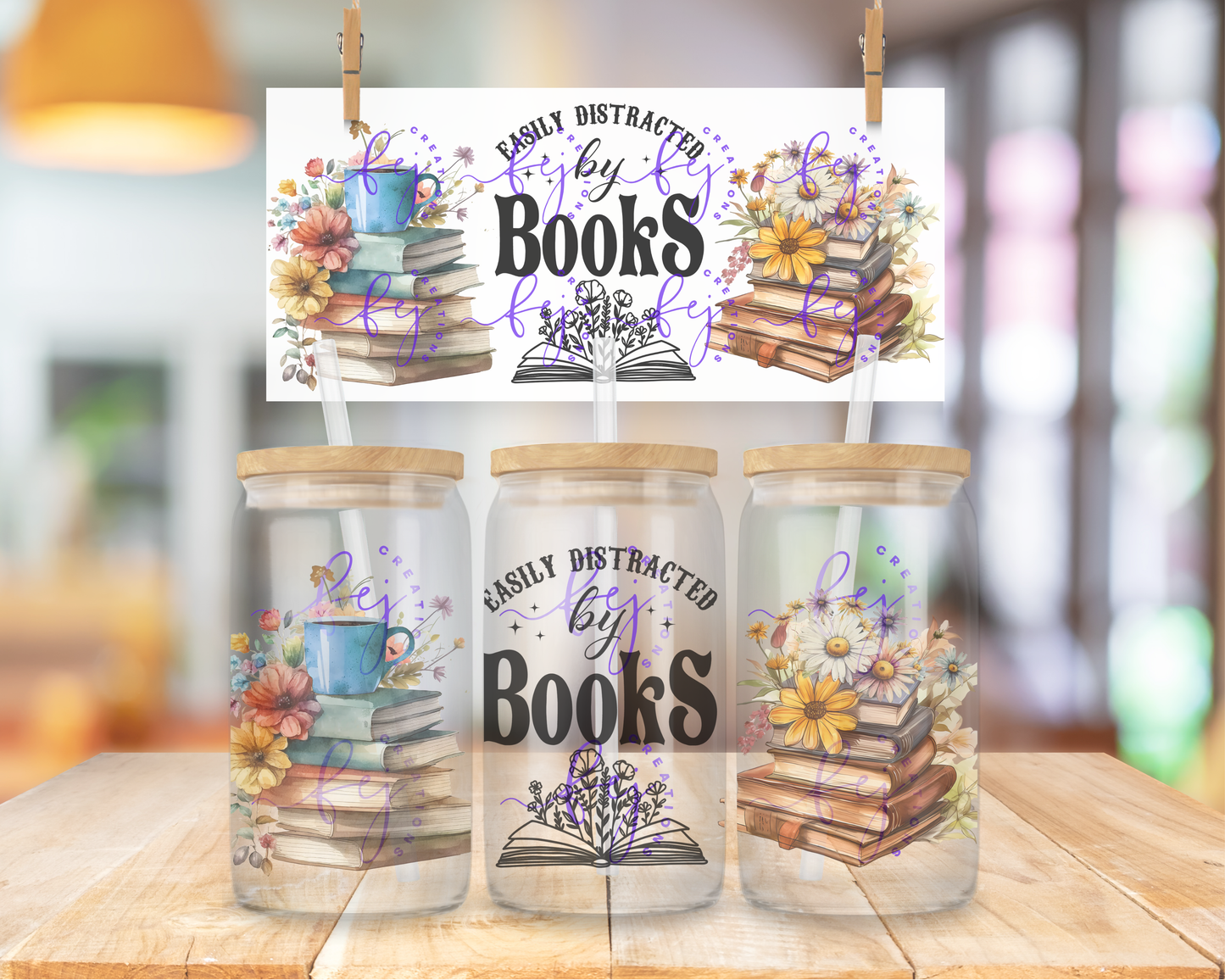Distracted by Books 16oz UV DTF Cup Wrap