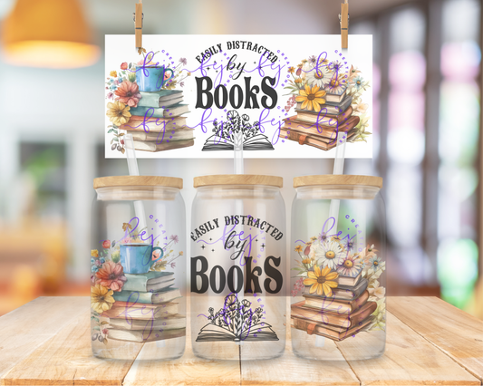 Distracted by Books 16oz UV DTF Cup Wrap