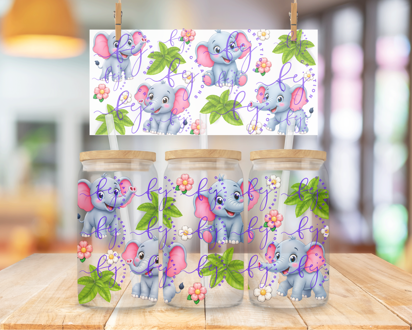 Elephant Blossom 16oz UV DTF Cup Wrap