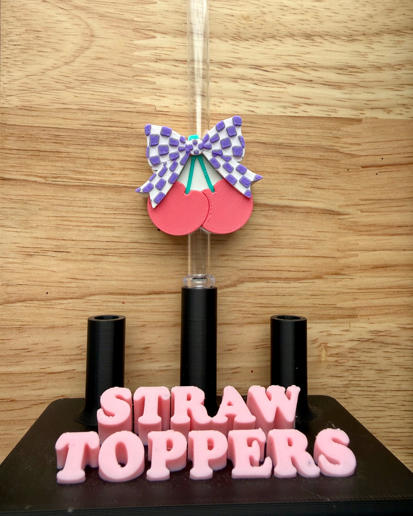 Checkered Cherry Straw Topper