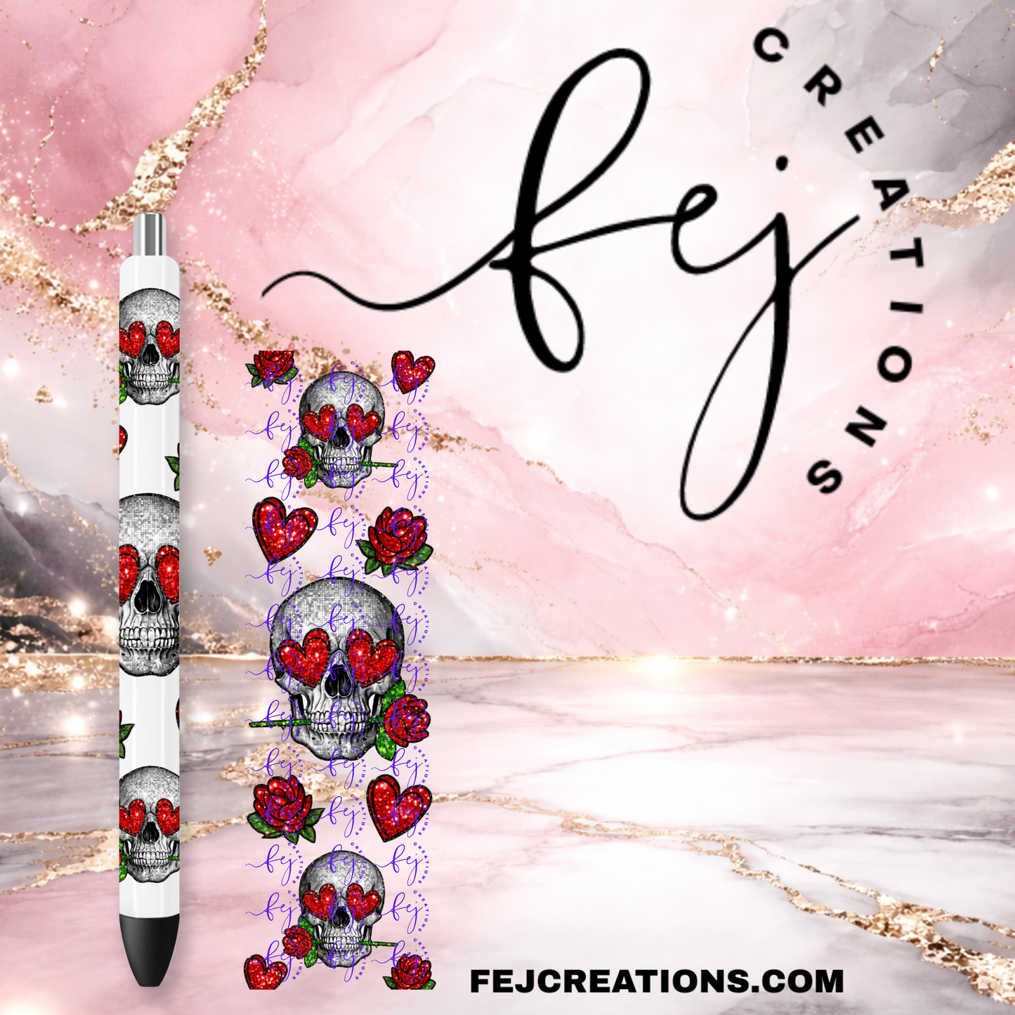 Glitter Heart Skull Pen Wrap