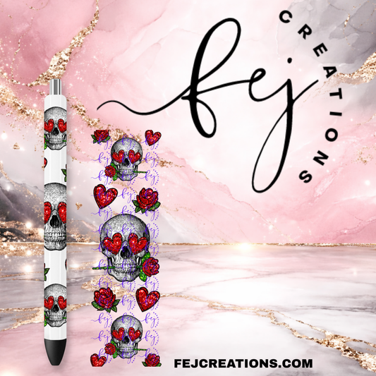 Glitter Heart Skull Pen Wrap