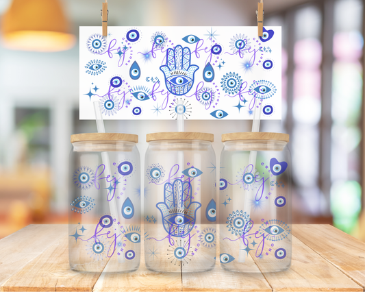 Hamsa Blue Evil Eye 16oz UV DTF Cup Wrap