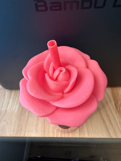 16oz Pink Rose Straw Topper