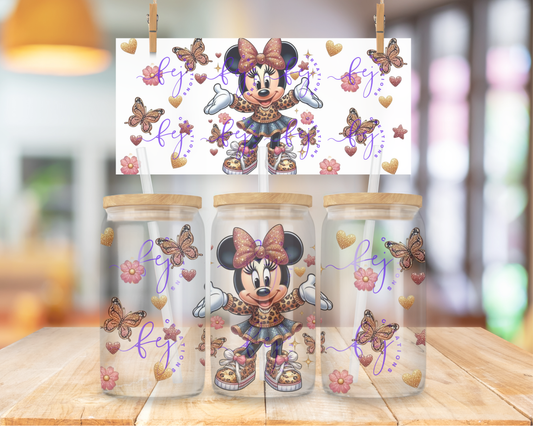 Leopard Print Mouse Girl 16oz UV DTF Cup Wrap