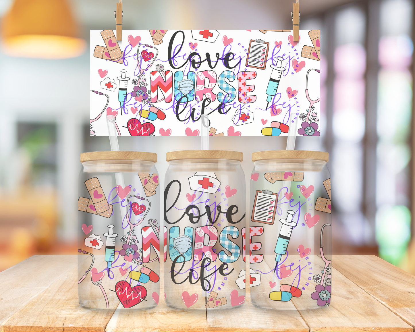 Love Nurse Life 16oz UV DTF Cup Wrap